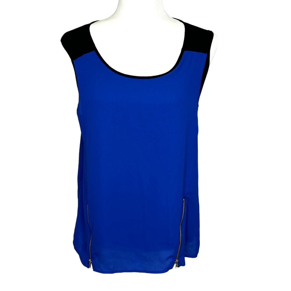 Green Envelope Royal Blue Black Color Block Front Zipper Detail Tank Top